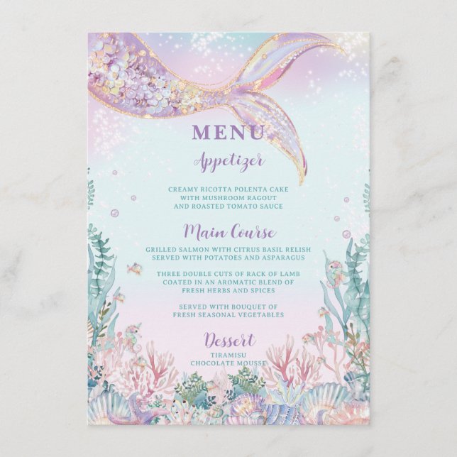 Cartões de Menu da Sereia Etérea Orçamentária Sob  (Frente)