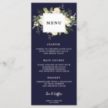 cartões de menu de boho floral do marinho