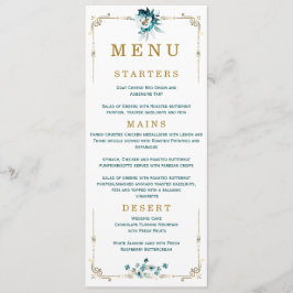Cartões de Menu de Casamento Azul Turquesa e Doura