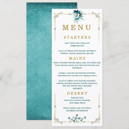 Cartões de Menu de Casamento Azul Turquesa e Doura