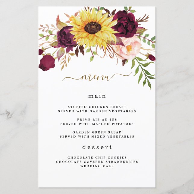 Cartões de Menu de Casamento com Blush Red Blush S (Frente)