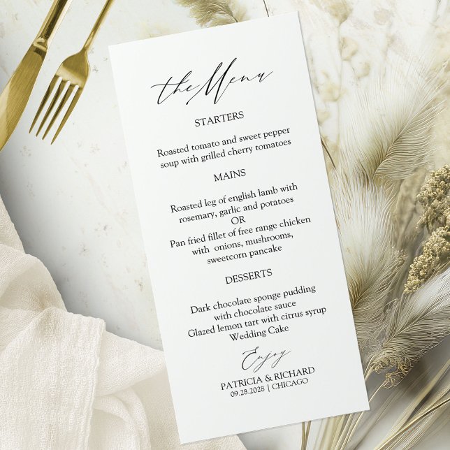 Cartões de Menu de Casamento com Caligrafia Elegan (Criador carregado)