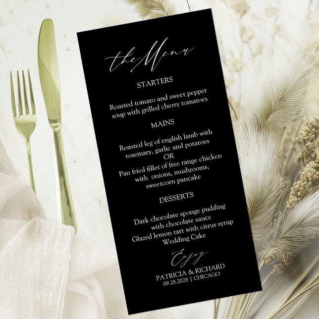 Cartões de Menu de Casamento com Caligrafia Elegan (Criador carregado)