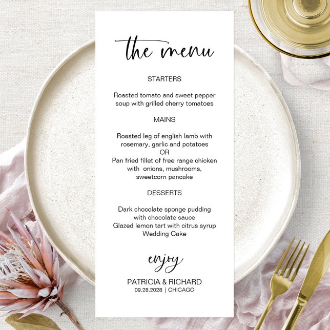 Cartões de Menu de Casamento com Caligrafia Minima (Criador carregado)