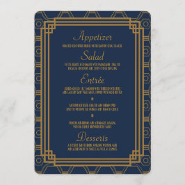 Cartões de Menu de Casamento com Deco Azul Simples