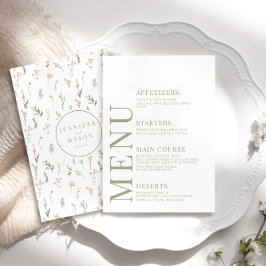 Cartões de menu de casamento com flores silvestres