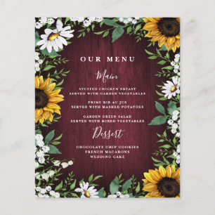 Cartões de Menu de Casamento com Girassóis Vermelh