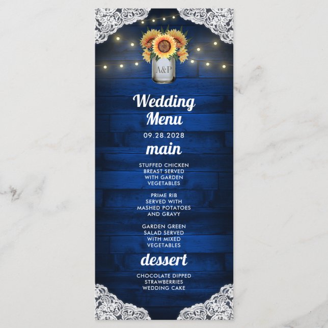 Cartões de Menu de Casamento com Jarro de Pedreiro (Frente)