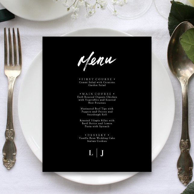 Cartões de Menu de Casamento com Letra Minimalista (Elegant minimalist script wedding menu cards add timeless charm to each place setting)