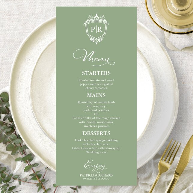 Cartões de Menu de Casamento com Monograma Elegant (Criador carregado)