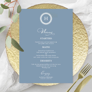 Cartões de Menu de Casamento com Monograma em Azul