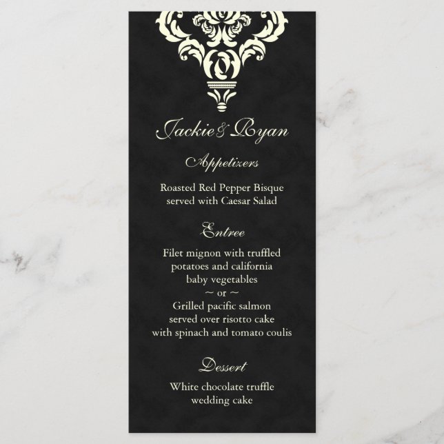 Cartões de menu de casamento Creme preto (Frente)