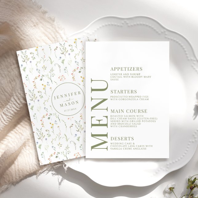Cartões de Menu de Casamento das Flores Verdes Dus (Criador carregado)