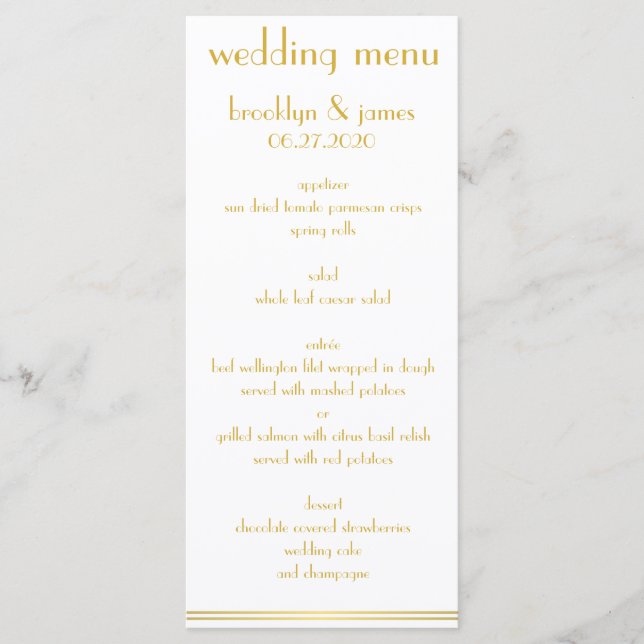 Cartões De Menu De Casamento De Excelente Branco E (Frente)