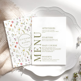 Cartões de menu de casamento de flores silvestres 