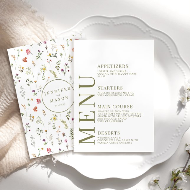 Cartões de menu de casamento de flores silvestres  (Criador carregado)