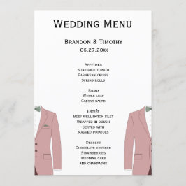 Cartões De Menu De Casamento De Gay Branco E Rosa