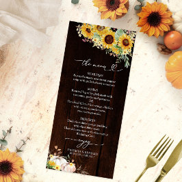 Cartões de Menu de Casamento de Girassol Abóbora p