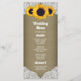 Cartões de Menu de Casamento de Girassol com Sacar