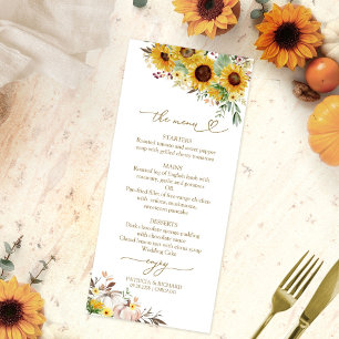 Cartões de Menu de Casamento de Girassol de Outono