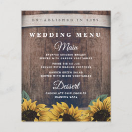 Cartões de menu de casamento de girassol, Rustic B