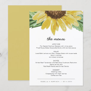 Cartões de Menu de Casamento de Girassol Rústico E