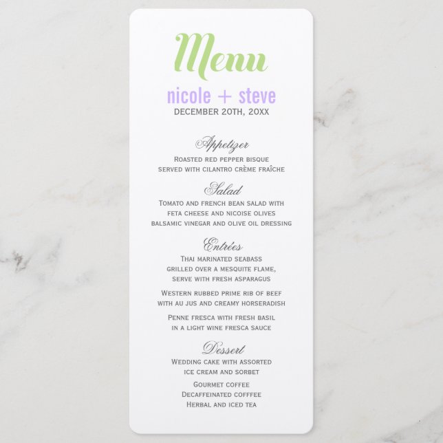 Cartões de Menu de Casamento de lavanda (Frente)