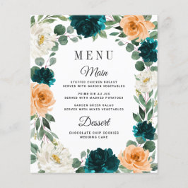 Cartões de menu de casamento do boho azul-turquesa
