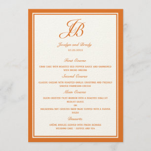 Cartões de Menu de Casamento do Script Monograma 
