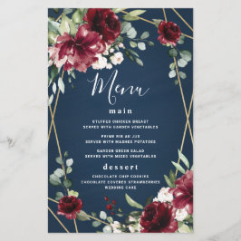 Cartões de Menu de Casamento Dourado Blush Blue Bu