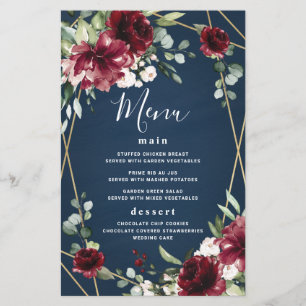 Cartões de Menu de Casamento Dourado Blush Blue Bu