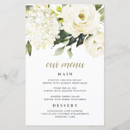 Cartões de Menu de Casamento Dourado Branco Elegan
