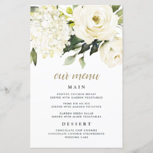 Cartões de Menu de Casamento Dourado Branco Elegan