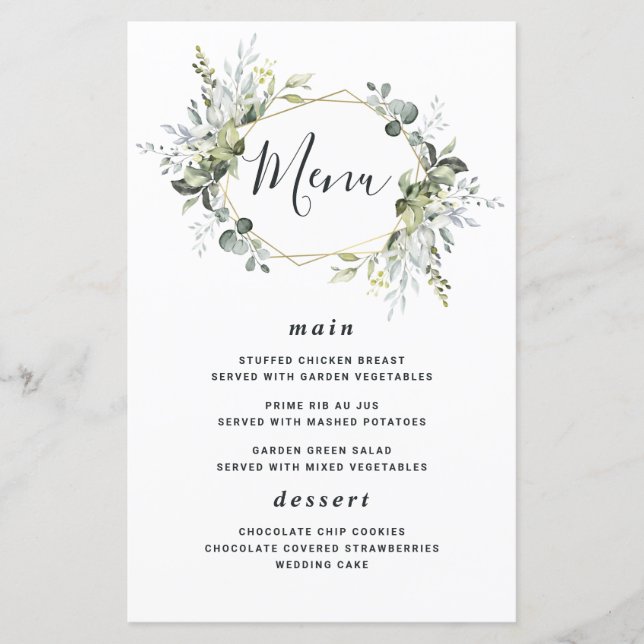Cartões de Menu de Casamento Dourado Moderno Geomé (Frente)