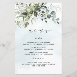 Cartões de menu de casamento Dusty Blue Greenery F