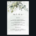 Cartões de menu de casamento Dusty Blue Greenery F<br><div class="desc">Design apresenta um buquê de verde-aquarela, eucalipto e um suculente sobre uma camada de aquarela azul empoeirada. Design também apresenta speck de ouro e verde pintados (impressos). Verifique as pré-visualizações da tela antes de fazer check-out para se certificar de que seus detalhes pessoais sejam impressão para sua satisfação. Você pode...</div>