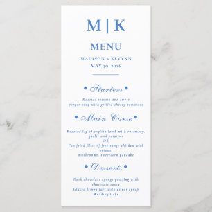 Cartões de menu de casamento elegantes