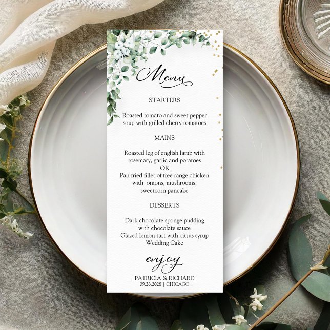Cartões de Menu de Casamento Elegantes com Vegetaç (Criador carregado)