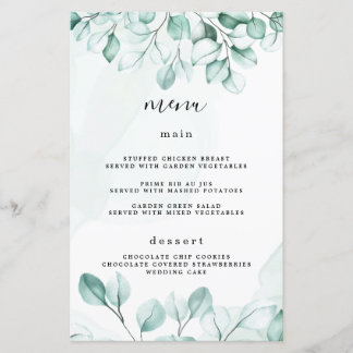 Cartões de Menu de Casamento Eucalyptus Verde