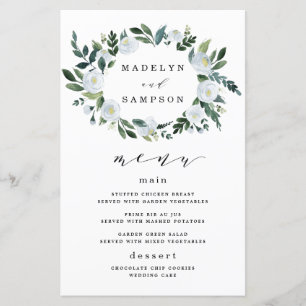 Cartões de Menu de Casamento Florais Azul Empoeira
