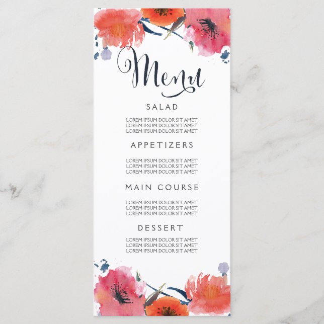 Cartões De Menu De Casamento Floral Com Aquarela m (Frente)