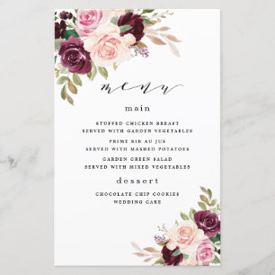 Cartões de Menu de Casamento Floral Rosa Dourado B