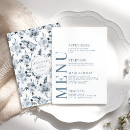 Cartões de menu de casamento floreal de Cinza azul