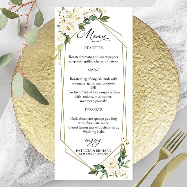 Cartões de Menu de Casamento Geométrico Floral Bra (Criador carregado)