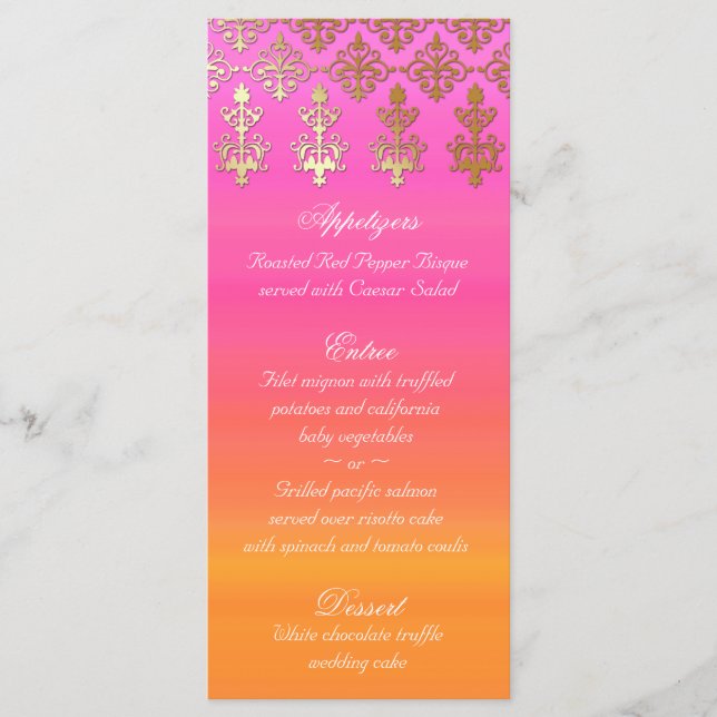 Cartões de Menu de Casamento Indianos Cor-de-rosa  (Frente)