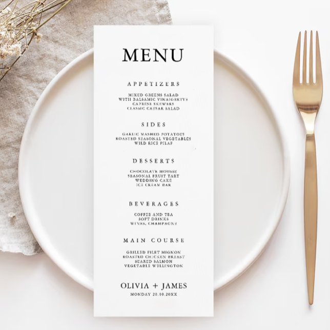 Cartões de menu de casamento minimalistas Modelo (Minimalist Wedding Menu Cards Template)