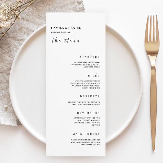 Cartões de menu de casamento minimalistas Modelo (Minimalist Wedding Menu Cards Template)