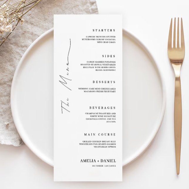 Cartões de menu de casamento minimalistas Modelo (Minimalist Wedding Menu Cards Template)