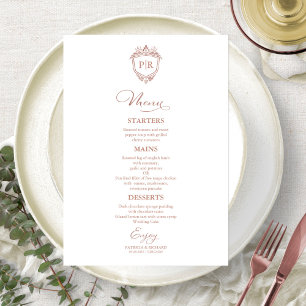 Cartões de Menu de Casamento Monograma Rosa Dourad