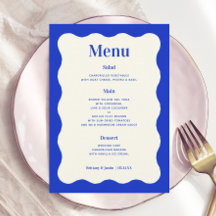 Cartões de Menu de Casamento por Onda Azul Moderno